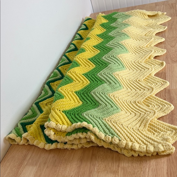 Handmade Other - Chevron Patterned Throw Blanket in Green and Yellow